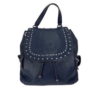 Michael Kors Riley Leather Backpack Purse Navy Blue
